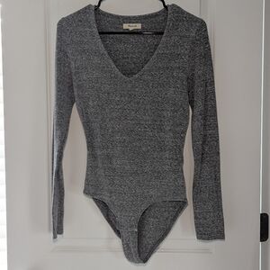 Madewell Gray V-Neck Sweater Bodysuit